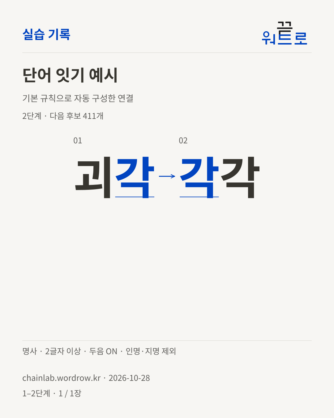 괴각 → 각각. 기본 규칙으로 자동 구성한 2단계 예시