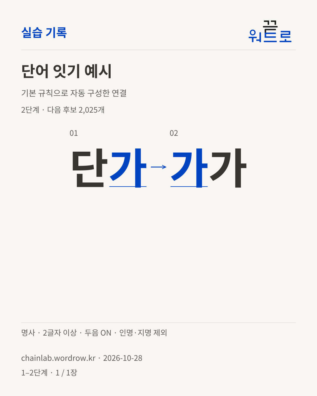 단가 → 가가. 기본 규칙으로 자동 구성한 2단계 예시
