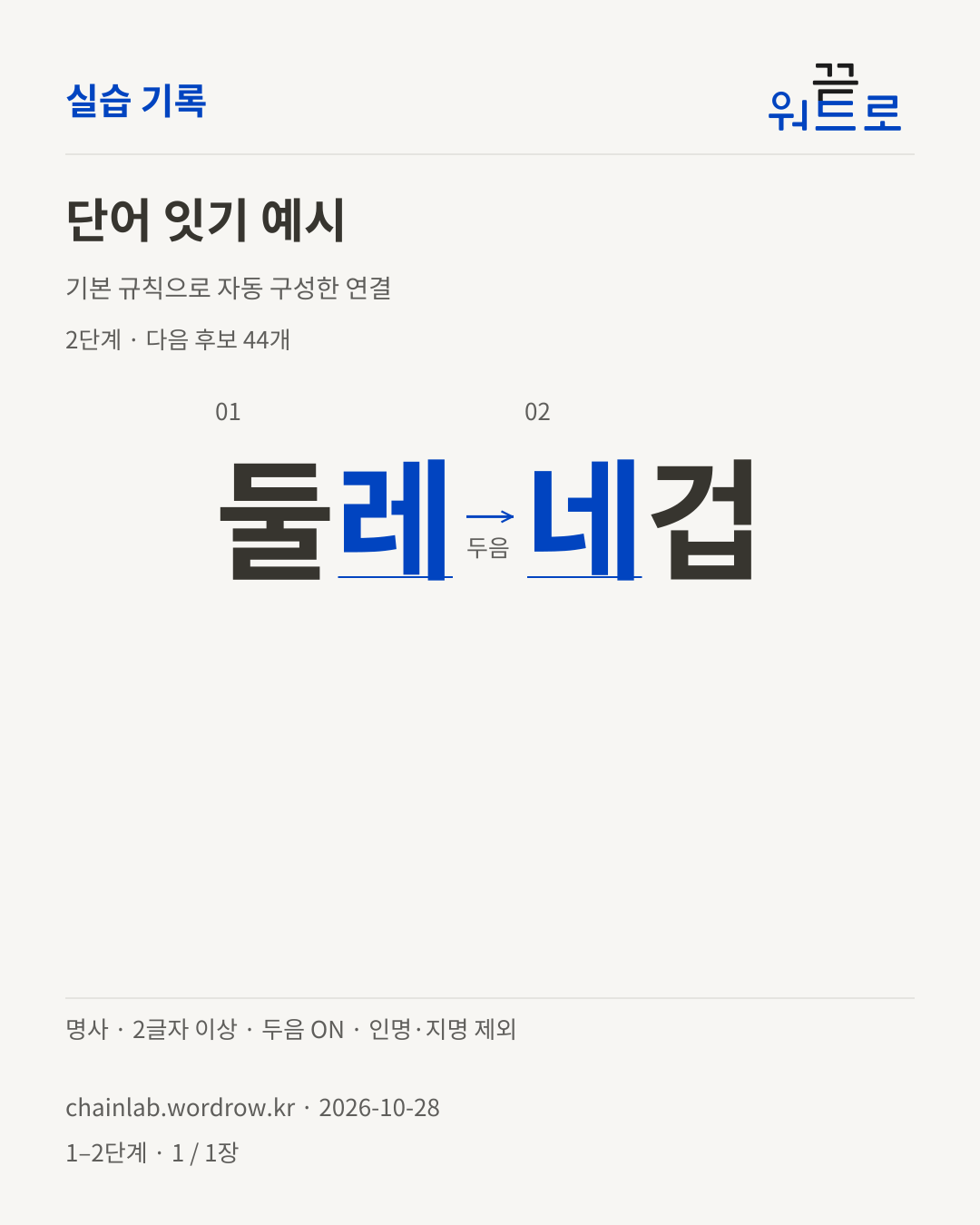 둘레 → 네겁. 기본 규칙으로 자동 구성한 2단계 예시