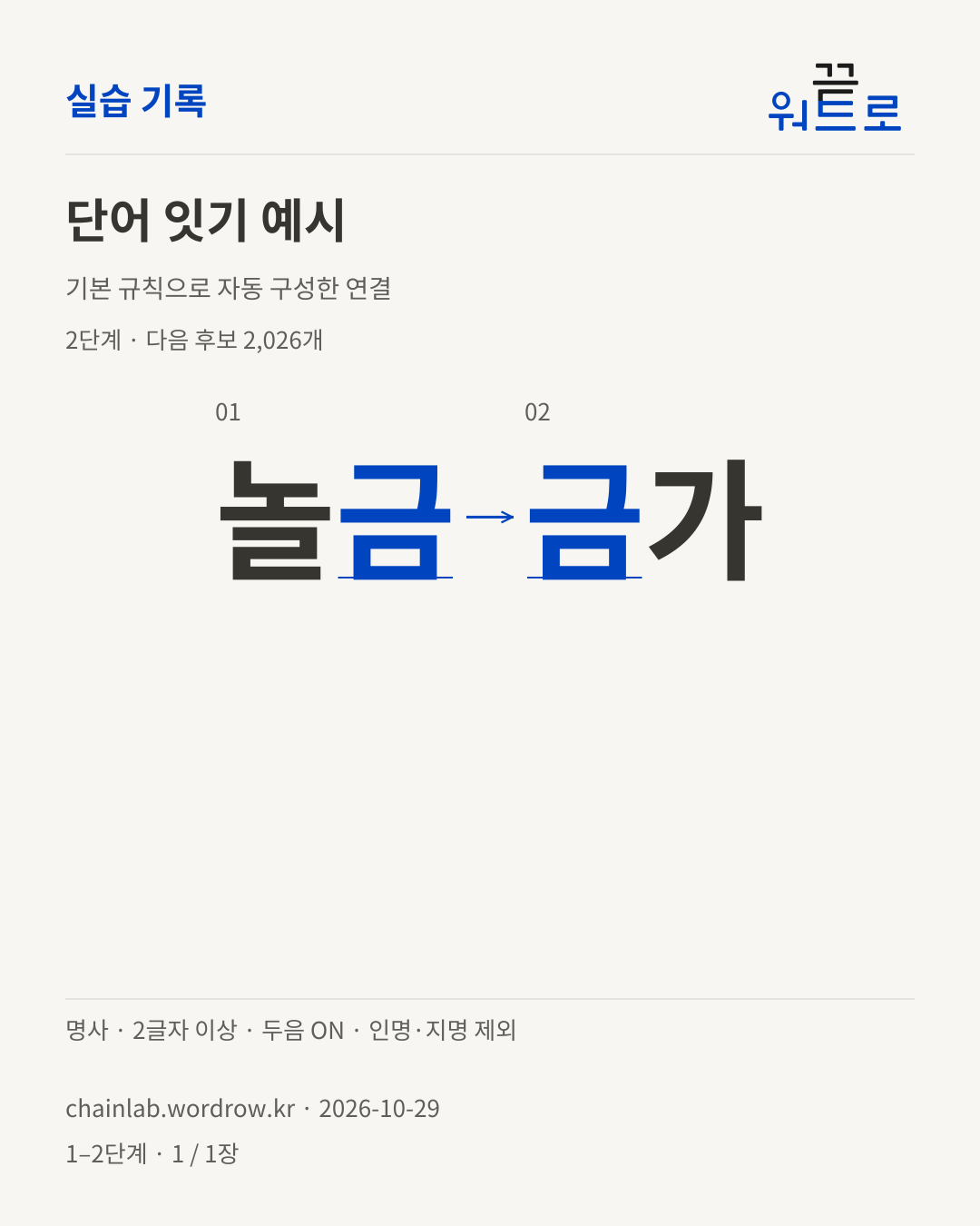 놀금 → 금가. 기본 규칙으로 자동 구성한 2단계 예시