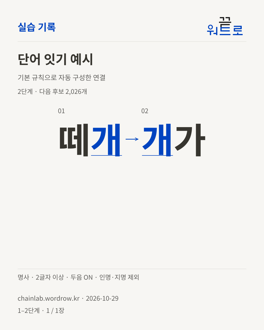 떼개 → 개가. 기본 규칙으로 자동 구성한 2단계 예시