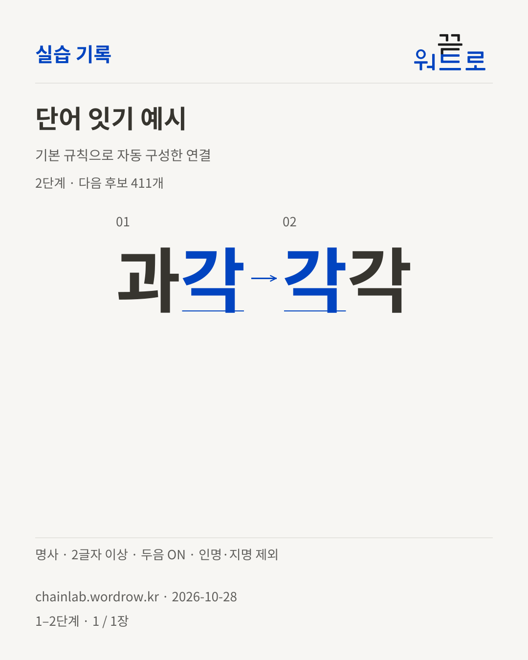 과각 → 각각. 기본 규칙으로 자동 구성한 2단계 예시