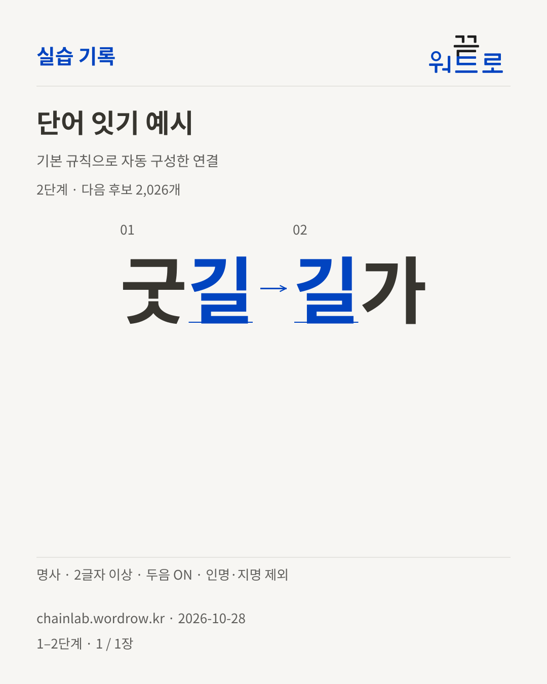 굿길 → 길가. 기본 규칙으로 자동 구성한 2단계 예시