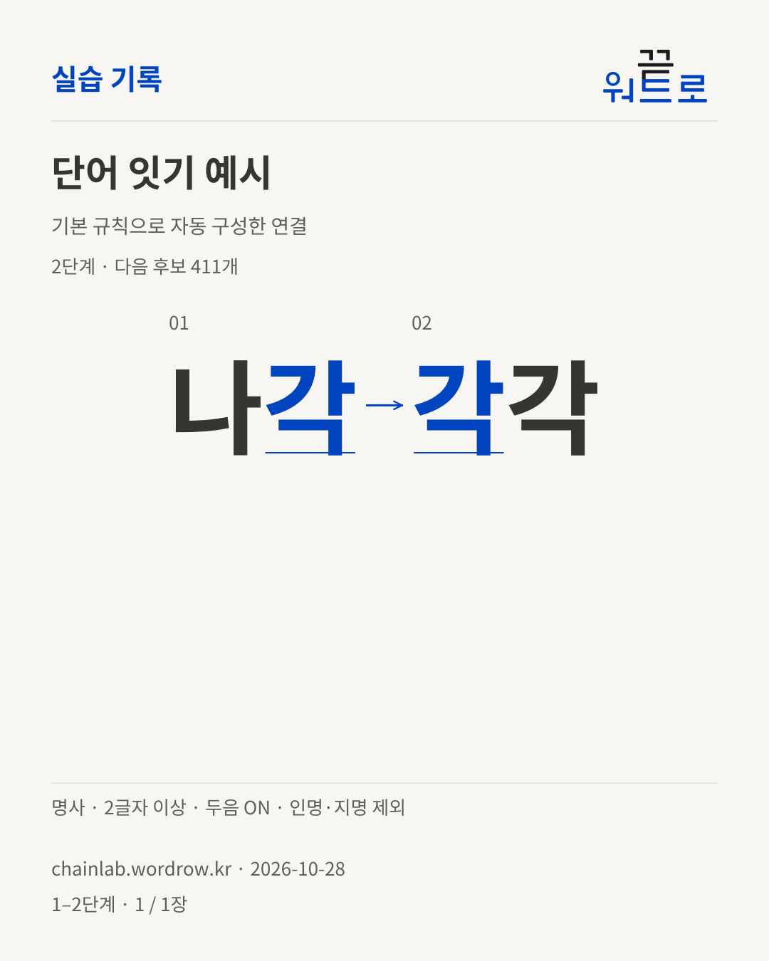 나각 → 각각. 기본 규칙으로 자동 구성한 2단계 예시