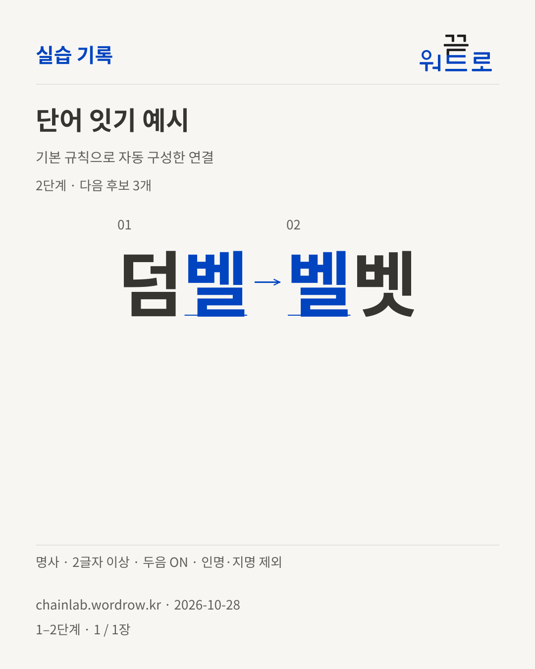 덤벨 → 벨벳. 기본 규칙으로 자동 구성한 2단계 예시