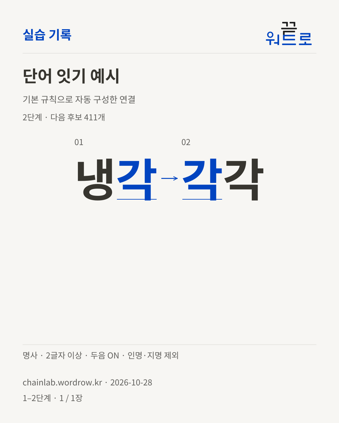 냉각 → 각각. 기본 규칙으로 자동 구성한 2단계 예시