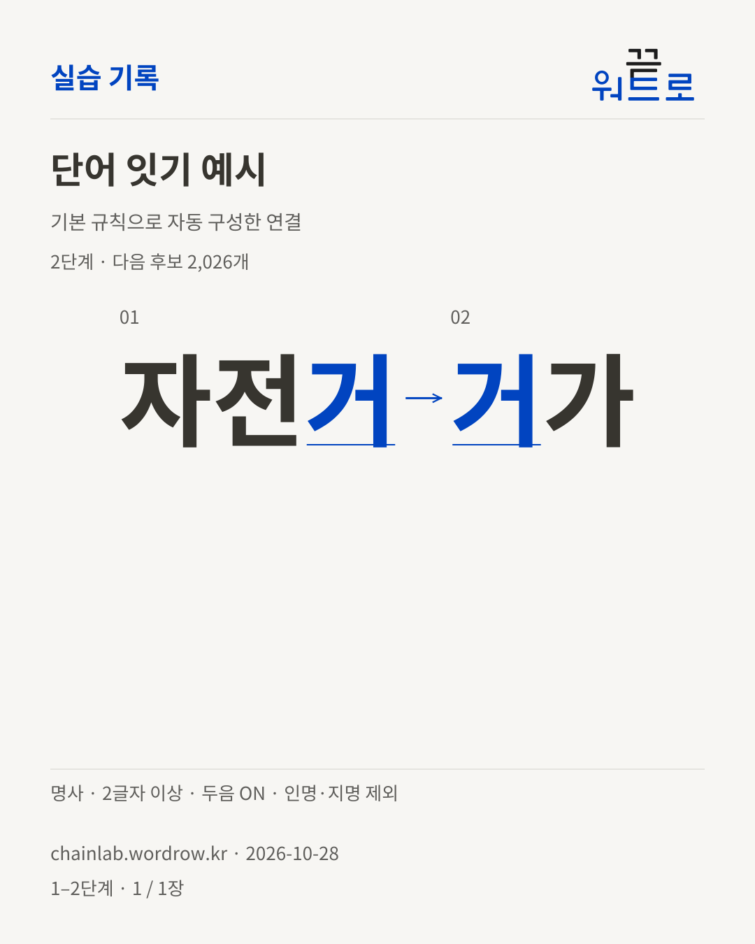 자전거 → 거가. 기본 규칙으로 자동 구성한 2단계 예시