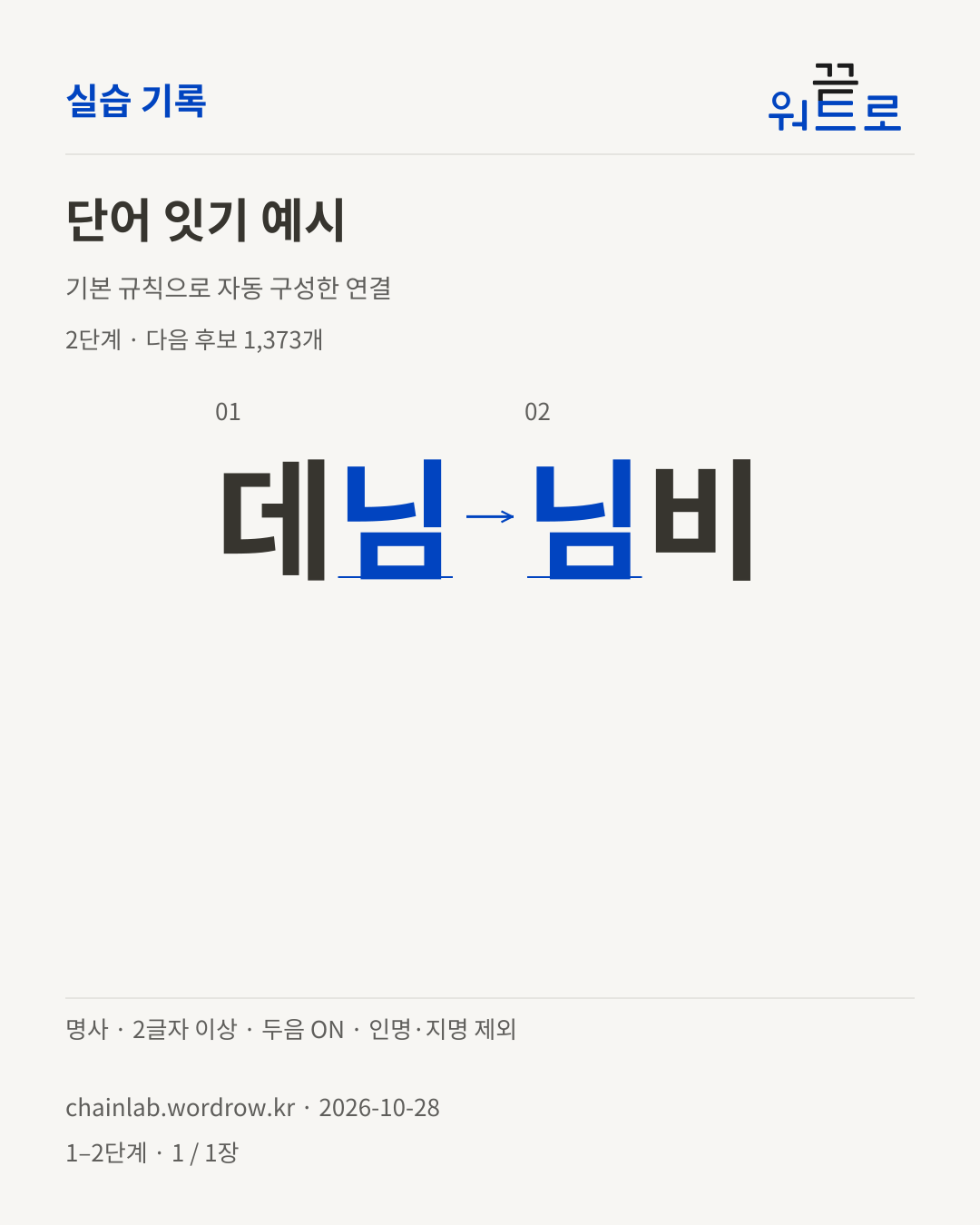 데님 → 님비. 기본 규칙으로 자동 구성한 2단계 예시