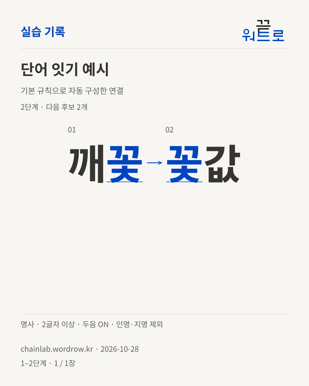 깨꽃 → 꽃값. 기본 규칙으로 자동 구성한 2단계 예시