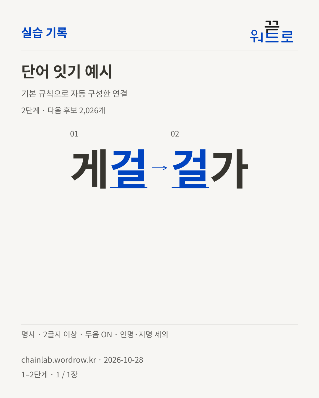 게걸 → 걸가. 기본 규칙으로 자동 구성한 2단계 예시